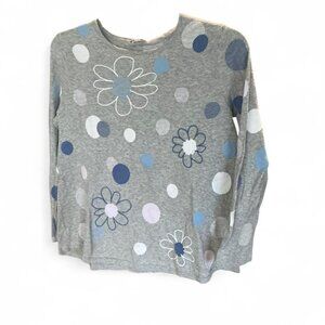 J.Jill Womens Sweater Gray Lightweight Embroidered Flowers Long Sleeve Top